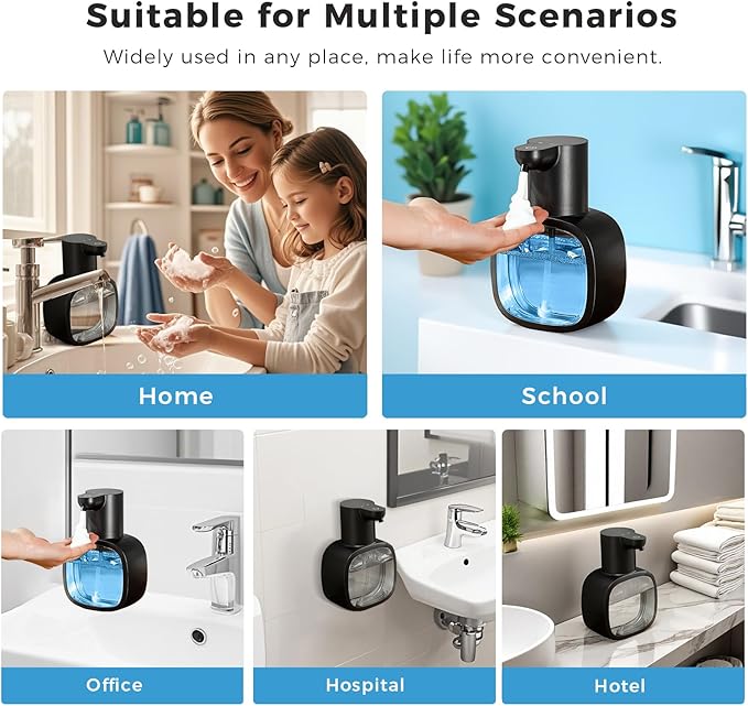 Automatic Foaming Soap Dispenser, 17oz/500ml Touchless Rechargeable with 4-Level Adjustable & IPX5 Waterproof - Level Display for Wall/Tabletop Use in Bathroom, Kitchen, Black