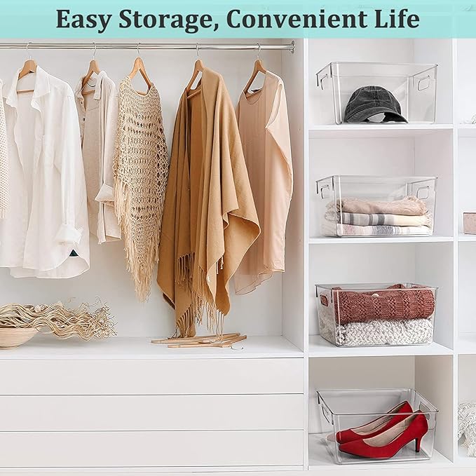 Fridge Clear Plastic Storage Bins, 4 Pack Pantry Organizers & Storage Containers, Cabinet Organizer, Home Organization Must Haves for Kitchen, Laundry Room, Office, Closet & Freezer