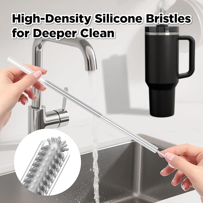 2 Pcs Silicone Straw Cleaner Brush, Extra Long Cleaning Brushes for Straws, 6mm&9mm, Gray