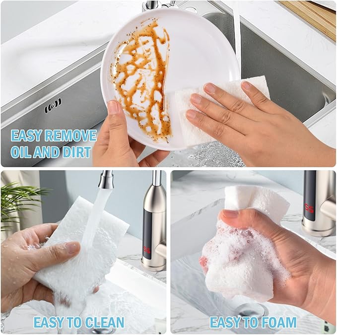 YoleShy 24 Pack White Sponges Kitchen Natural Compressed Cellulose Sponges for Dishes Non Scratch for Household Cookware Bathroom Cars Soft Super Absorbent Reusable