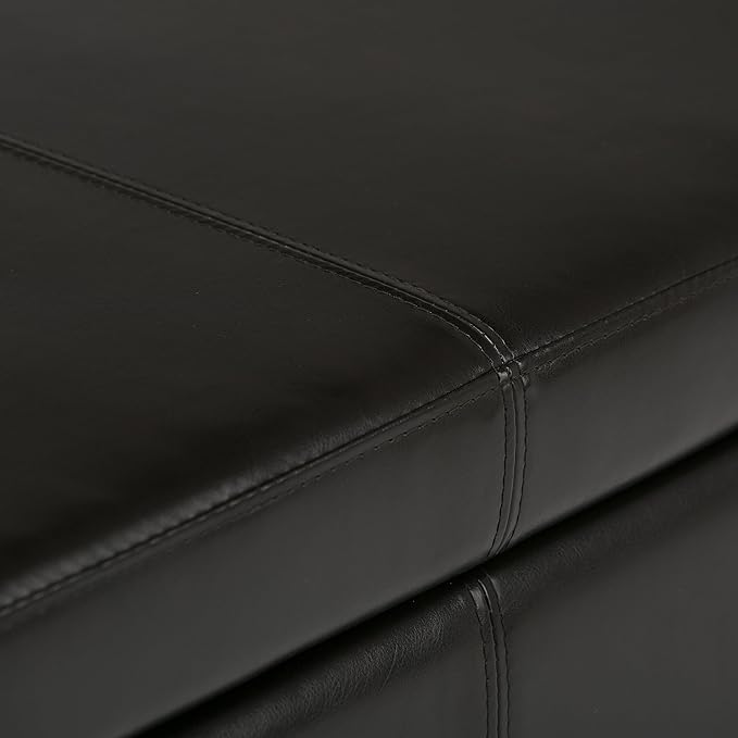 SIMPLIHOME Avalon 48 inch Wide Contemporary Rectangle Storage Ottoman Bench in Tanners Brown Vegan Faux Leather, Assembled, For the Living Room, Entryway and Family Room