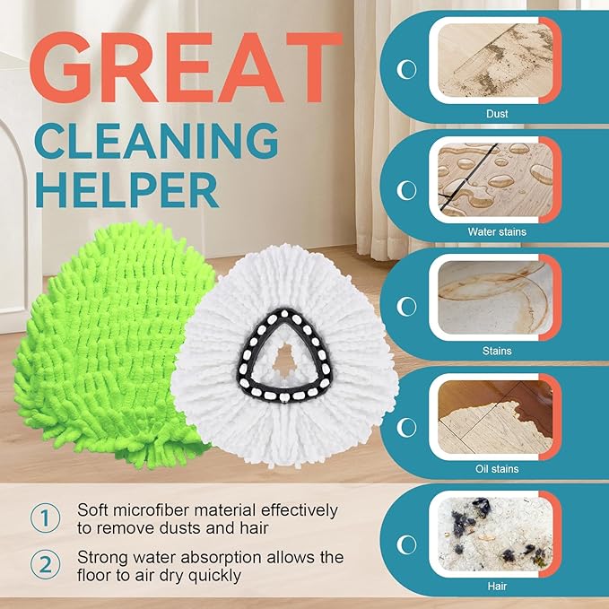 7 Pack Mop Replacement Heads for O-Ceda Mop Replace Head EasyWring Spin Mop Heads Replacements, Microfiber Spin Mop Refills, Cleaning Mop Head for Living Room& Bath Tool