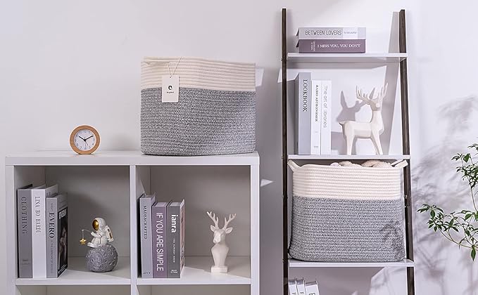 Medium and Large Woven Basket//With Handle, Used for Toys and Fabric Storage Basket used for Storing xl Storage Box, Decorative Storage Box Room 2pack (14L12H Silver Gray, 14L*10W*12H)