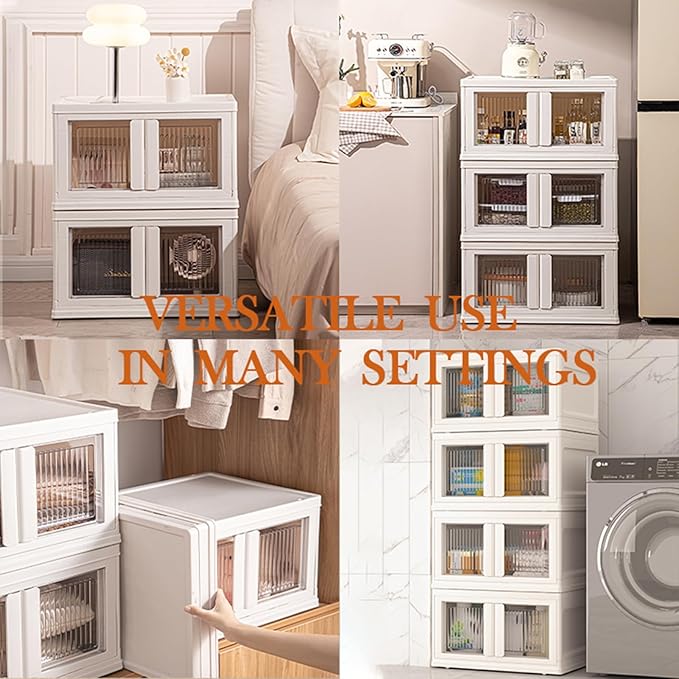3 Tier Plastic Storage Bins with Lid，Stackable Storage Containers with Wheels, Folding Storage Boxes, Stackable Storage Bins, Closet Organizers and Storage for Living Room,Office,Dorm