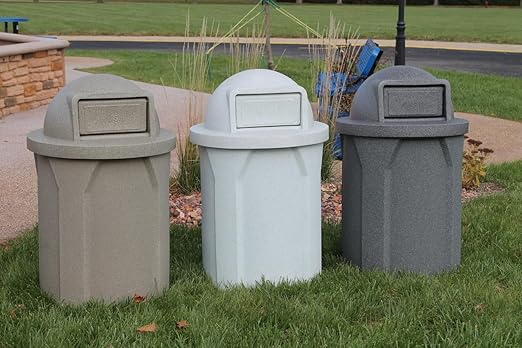 42 Gallon Circle 100% Recycled Plastic Heavy Duty Outdoor Commercial Trash Can with Push Open Dome Lid and Internal Liner | Great for Schools and Businesses - Green Granite
