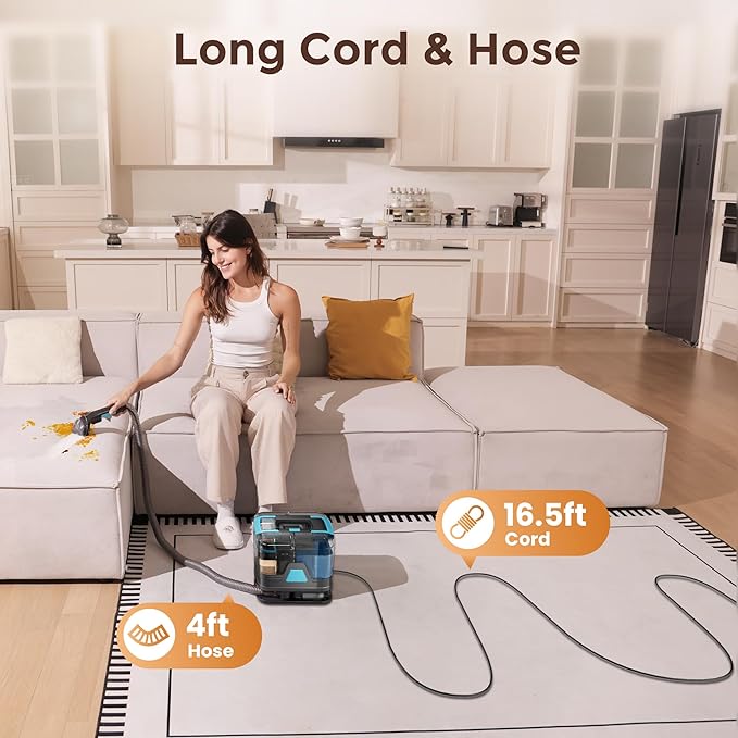 DEVOAC C8 Portable Carpet Upholstery Spot Cleaner Machine with Versatile Tools, Self-Cleaning, 18Kpa Powerful Suction, Pet Stain Remover, Car and Auto Detailer (Cyan)