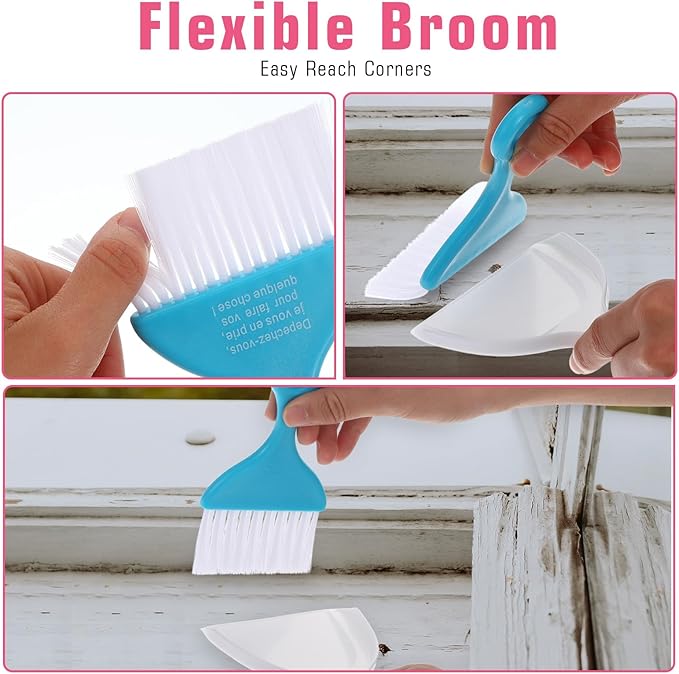 3 Pcs Mini Broom and Dustpan Set, Compact Cleaning Sweep, Mini Broom and Brush Set for Table Desk Car Keyboard Countertop