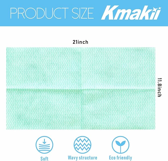 KMAKII Handi Wipe Reusable Cloths - Multi-Purpose Disposable Dish Cloths and Towels, Ultra Absorbent, Fast-Dry, Durable Cleaning Wipes for Kitchen and Home, Green, 11.8 x 21 inches, Pack of 80