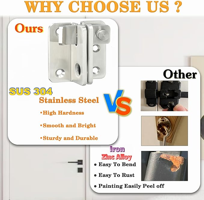 Alise Flip Latch,Gate Latches Safety Door Lock Catch for Barn Cabinet Pet Cage Wood Fence Bathroom Garage Window,SUS304 Stainless Steel Gate Hardware Locks,Brushed Nickel MS3006R-304-LS