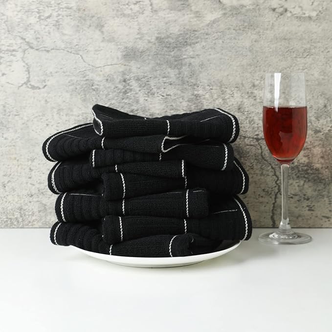 Glynniss Kitchen Towels and Dishcloths Set, Absorbent Dish Towels and Dish Cloths Set for Washing Dishes, Cleaning and Drying Use Pack of 8 (Black)