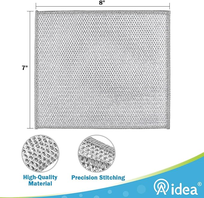 AIDEA Non Scratch Wire Dishcloth 24PK, Wire Dishwashing Rag for Wet and Dry, Washable Dish Rags No Odor, Cleaning Pads Steel Scrubber for Cookware, Sinks, Dishes, Stove Tops, 7"×8"