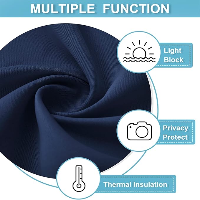 RYB HOME Short Curtains for Living Room Blackout Portable Blinds Shades for Bedroom Bathroom Basement Garage RV Camper Windows, 34 inches Width x 36 inches Length, Navy Blue, 2 Pcs
