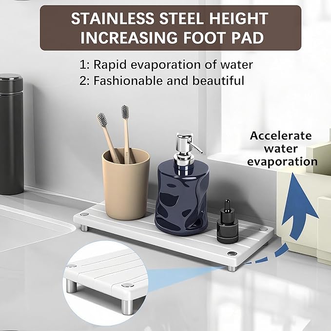 Quick Dry Sink Caddy Kitchen Sink Organizer, Water Absorbing Stone Tray for Sink, Stone Drying Tray, Diatomite Faucet Mat & Protector, Dispenser Sponge Holder, Stone Soap Tray for Bathroom Counter