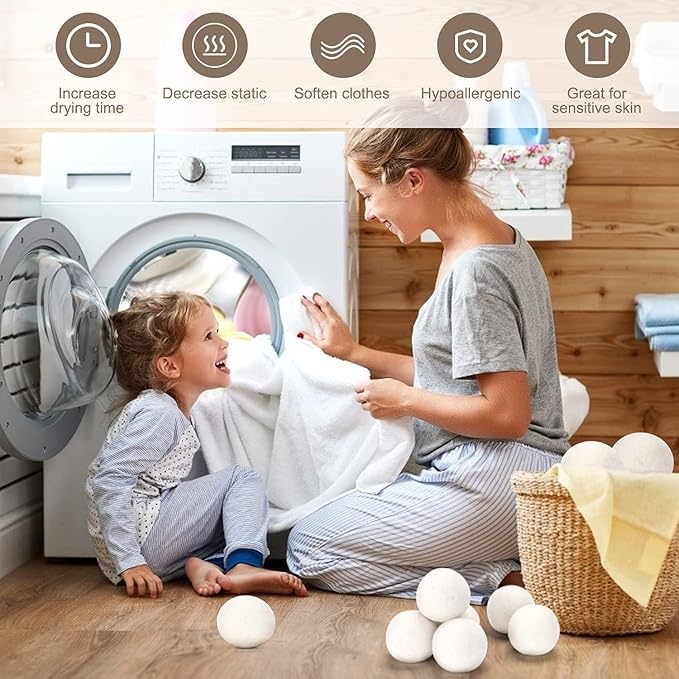 Organic Wool Dryer Balls: Eco-Friendly & Chemical-Free | Our Anti-Entanglement Reusable Balls Eliminate Wrinkle Static | 6-Pack XL Dryer Balls for Laundry is Made with New Zealand Wool (MER-White)