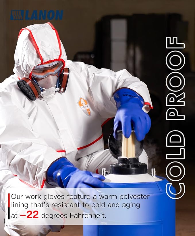 LANON PVC Coated Cold Proof Heavy Duty Gloves, Waterproof Warm Work Gloves for Freezer Work, Chemical & Oil Resistant, Non-Slip, XL