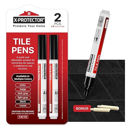 X-Protector Pen for Grout - 2 PCS, Black - Ideal Grout Paint Pens to Make Grout Black Again - Premium Grout Renew Pen with 2 Tips Types - Make Your Grouts Perfect Again!