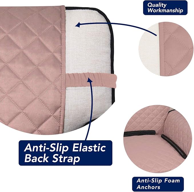 PureFit Reversible Quilted Sofa Cover, Water Resistant Slipcover Furniture Protector, Washable Couch Cover with Non Slip and Elastic Straps for Kids, Dogs, Pets (Sofa, Pink/Beige)