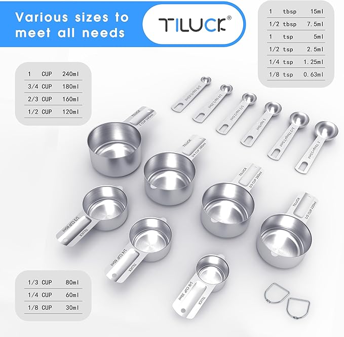 TILUCK Stainless Steel Measuring Spoons Set,Coffee Scoop Spoon,Kitchen Gadgets for Cooking & Baking,Set of 13