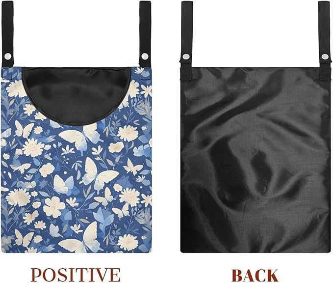 3 Pcs Butterfly and Floral Clothespin Bag with Large Opening Clothes Pins Holder Outdoor and Laundry Bag Hanging Fits for Clothesline Outdoor