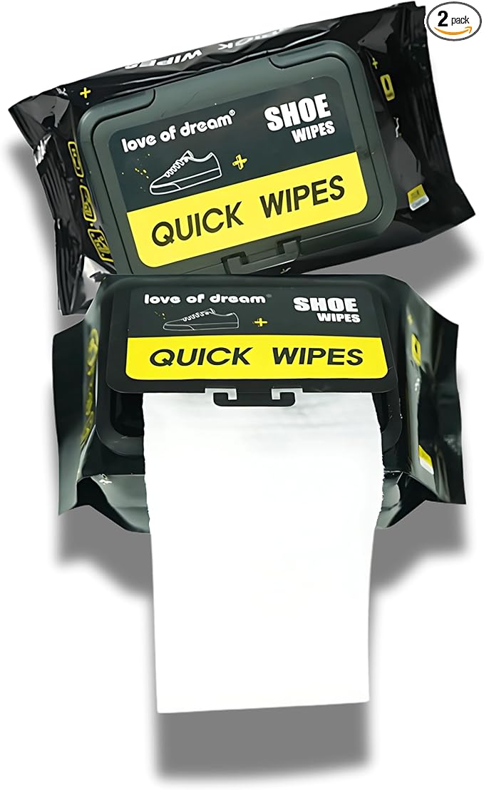 Shoe Wipes – 2 Pack (60 Count) Disposable, Pre-Moistened Sneaker & Shoe Cleaning Wipes – Travel-Ready, Portable – Removes Dirt, Scuffs & Stains from Leather, Fabric, Rubber, and More