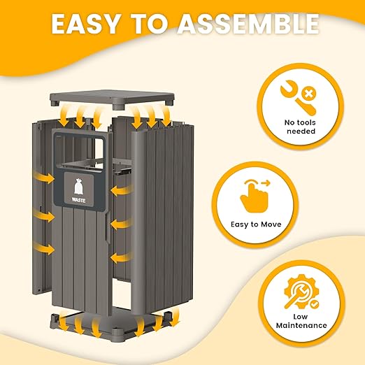 Outdoor Trash Can, Waterproof Resin Garbage Can Indoor and Outdoor Use, Durable & Weather-Resistant Commercial Garbage Can, Outside Trash Bin for Patio, Kitchen