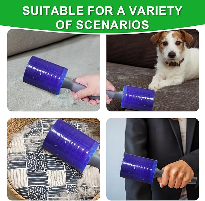 Lint Roller for Pet Hair 500 Sheets Extra Sticky Pet Hair Remover for Clothes Furniture Carpet Cleaner Cars Dogs Travel-Friendly Grip Handle Blue
