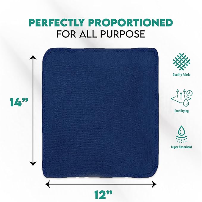 ZUPERIA Cotton Shop Towel – Multipurpose Cleaning Cloths (14" x 12" - Pack of 150 - Blue) Reusable Shop Rags for Automobiles, Industrial, Restaurants, Garage, and Homes