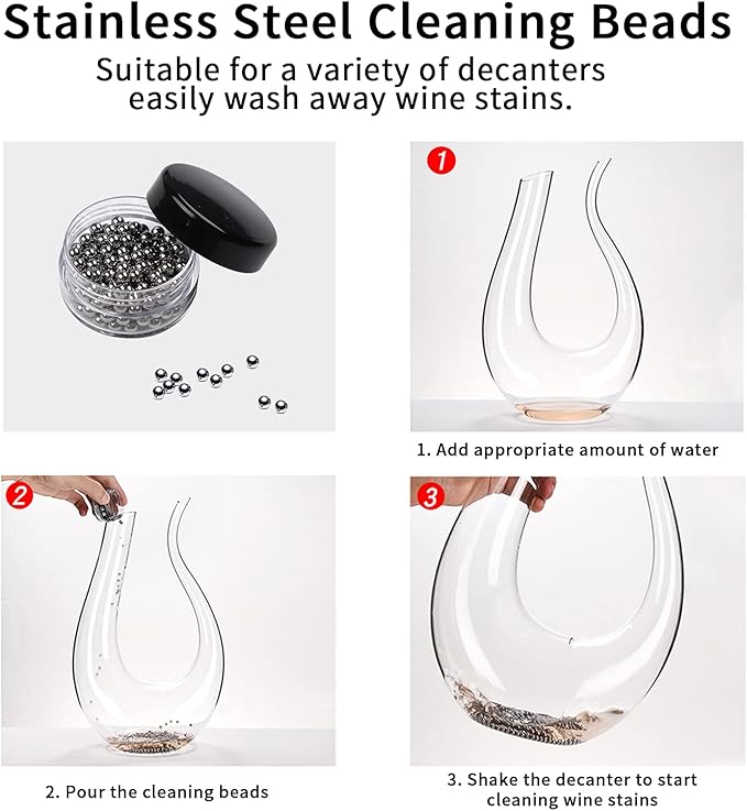 Wine Decanter Drying Stand with Rubber Coated Top to Prevent Scratches, Wine-Decanter Drying Rack for Standard Large Wine Decanters, Decanter Cleaner Includes Cleaning Brush & Decanter Cleaning Beads