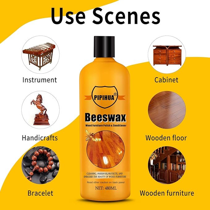 PIPIHUA Beeswax Polish and Conditioner for Wood Furniture - Waterproof & Restorer Wood Wax, Multipurpose Beeswax Furniture Polish and Cleaner for All Types and Colours, 16.23 Fl Oz