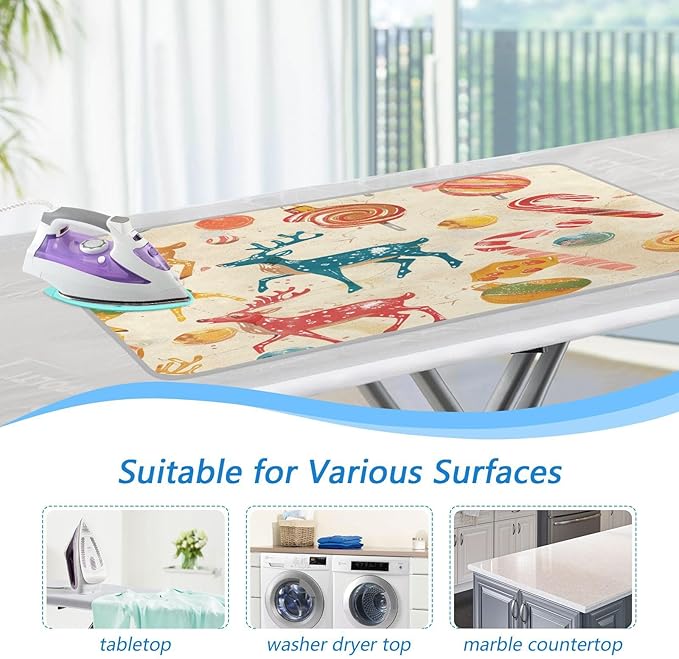 Red Deer Christmas Sweet Ironing Mat Thickened Ironing Blanket Travel Portable Double-Side Using Ironing Pad Travel Isolate Heat Pad Cover for Washer Dryer Table Top Countertop 27.6x47.2in