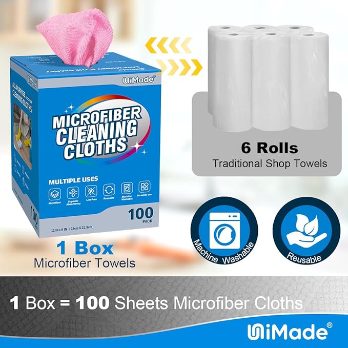 Microfiber Cleaning Cloth, 100 Sheets Microfiber Towels for Cars Commercial Grade Shop Towel Washcloths Lint-Free Bulk Cleaning Rags for Mechanic Restaurant Garage Housekeeping, 11"x 9", Pink