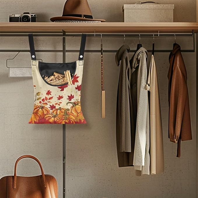 Maple Leaf Clothespin Bag Thanksgiving Pumpkin Hanging Storage Organizer Clothes Pin Bag Waterproof Laundry Clothespin Bag Clothespin Holder for Clothesline Outdoor