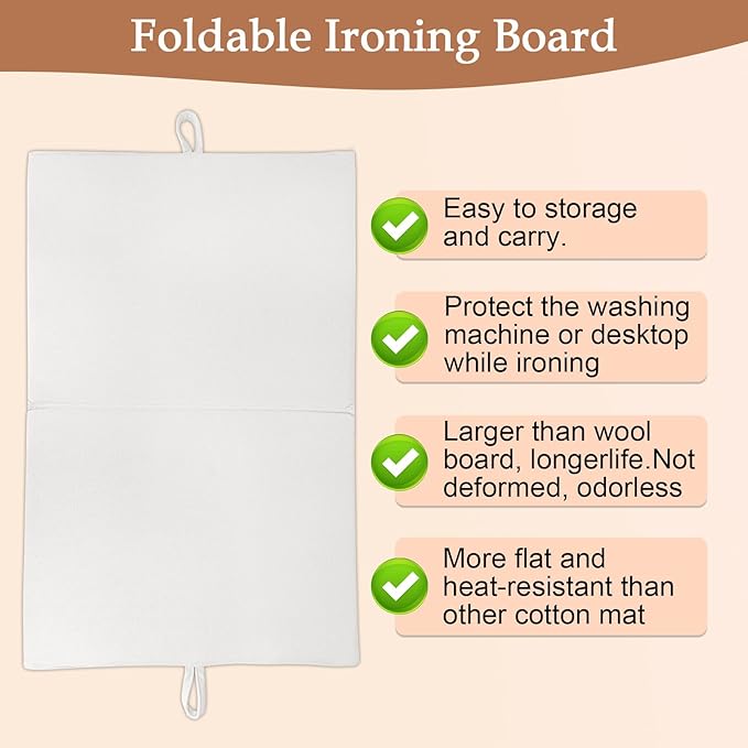 24" x 16" Ironing Mat Foldable, Portable Small Thickened Heat Resistant Cotton Wood Mini Ironing Pad Board for Table Top, Washer, Bed, Dorm, Travel, Countertop, Tabletop, Double Sided Use