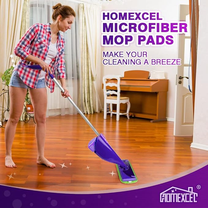 HOMEXCEL Microfiber Mop Pads Compatible with Swiffer Wet Jet-15"x5.5", Reusable and Machine Washable Floor Pad Refills, Mop Head Replacements for Multi Surface Wet & Dry Cleaning, Pack of 4