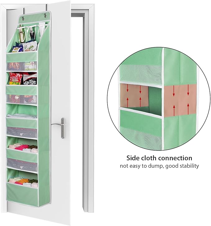 Univivi 6-Shelf Over Door Hanging Organizer Fabric Baby Door Storage with 5 Large Pockets and 3 Small PVC Pockets Wall Mount Hanging Storage Organizers for Baby Essential (Green)