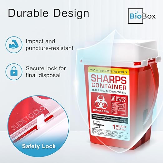 Sharps Container Large - Sharps Containers for Home Use and Labs - Portable Needle Disposal and Travel Size Biohazard Bin - 1 Quart (Pack of 1)