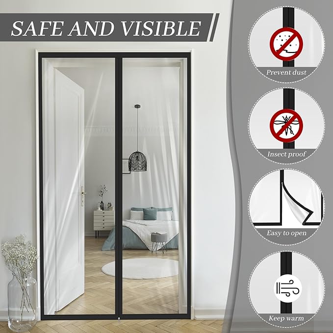 Amylove Zipper 38 x 83 Inch Dust Barrier Door Kit Construction Door Barrier 3 x 7 ft Reusable Plastic Curtain Cover Containment Standard Doorway Temporary Wall Screen Sheeting for Bathroom Hallway