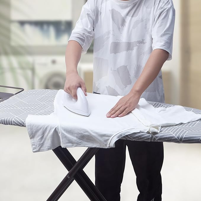 Wide Ironing Board Cover with Padding 18 x 49 inch Heat Reflective with Hook and Loop Fasteners, Thick Padding with Elasticized Edges, 3 Layers Iron Board Cover (Gray Cube)