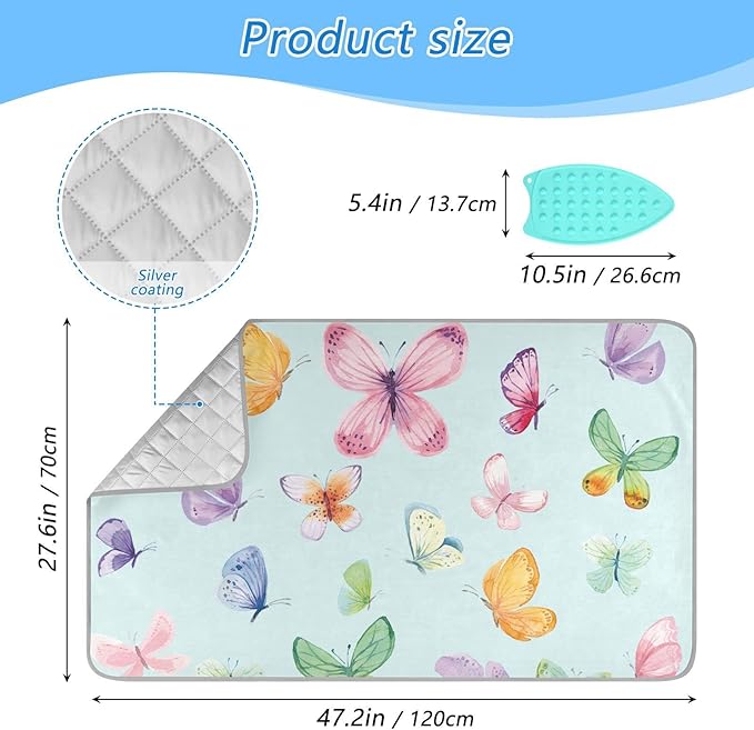 Ironing Mat Portable Ironing Pad Ironing Blanket for Table Top Heat Resistance Double-Side Using Travel Large 47.2 x 27.6 Inch Foldable Lightweight Colorful Butterfly