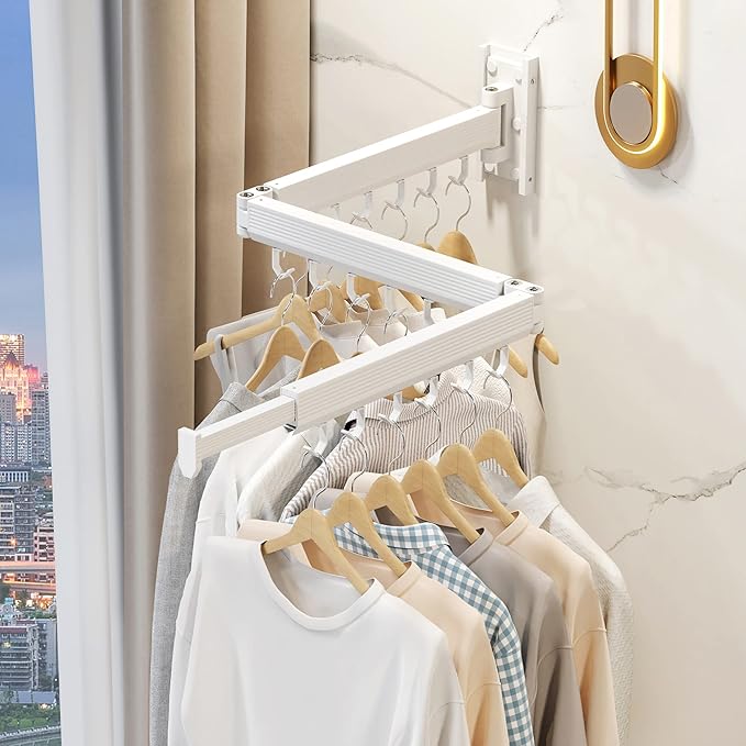 Wall Mounted Clothes Drying Rack, Collapsible Laundry Drying Rack, Retractable Foldable Drying Rack Clothing for Hanging Clothes