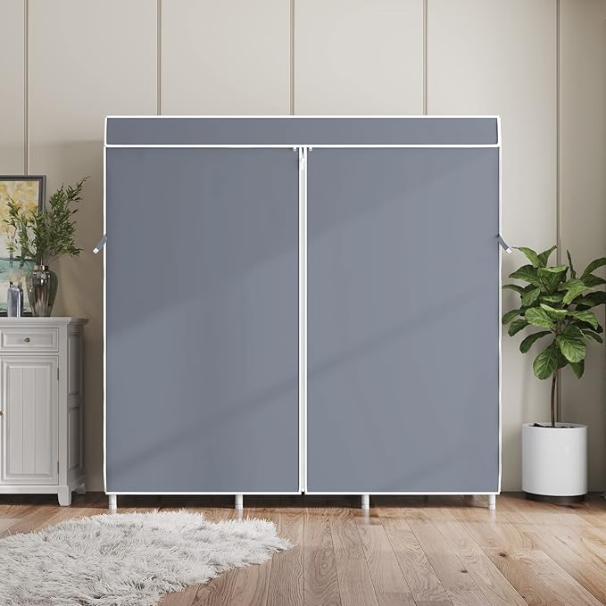 VIPEK V5C Covered Clothes Rack Heavy Duty Portable Closet Wardrobe, Freestanding White Metal Clothing Rack with Grey Oxford Fabric Cover, Adjustable Custom Closet Rack, 57.9" Lx17.3 Wx76.4 H (Medium)