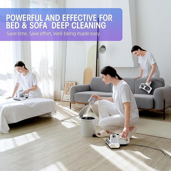 Mattress Vacuum Cleaner, 16Kpa Bed Vacuum with 253.7nm UV-C Light & Heating & Ultrasonic Quintuple Tech & 30000 RPM/Min Brushroll Rotation, Widened Suction Port, 500W, Corded