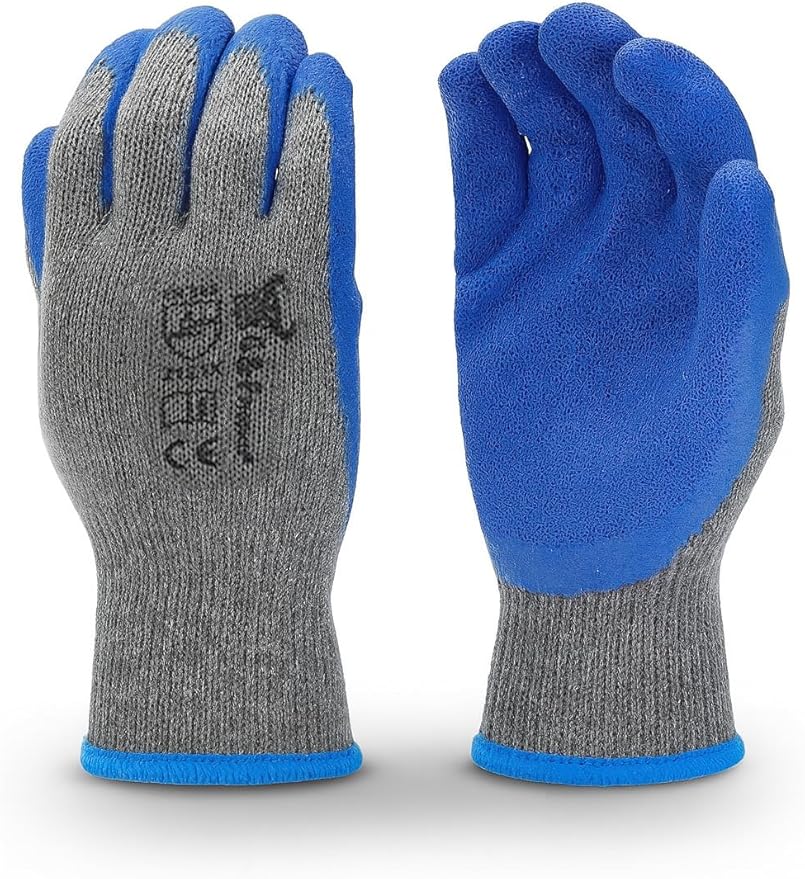 G & F Products - 3100-10 120 Pairs Large Rubber Latex Double Coated Work Gloves for Construction, gardening gloves, heavy duty Cotton Blend Blue
