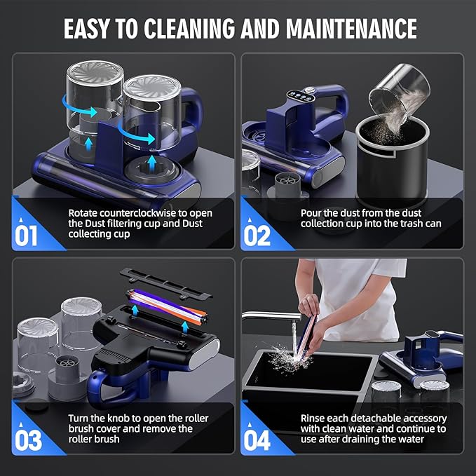 Mattress Vacuum Cleaner, 16Kpa Bed Vacuum Cleaner with 253.7nm UV-C Light & Heating & Ultrasonic Quintuple Tech & 30000 RPM/Min Brushroll Rotation, Widened Suction Port, 500W, Corded