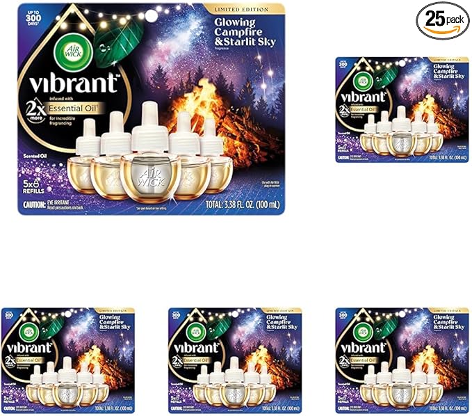 Air Wick Plug In Vibrant Scented Oils Refills, Campfire & Starlit Sky, 5 ct (Pack of 5)