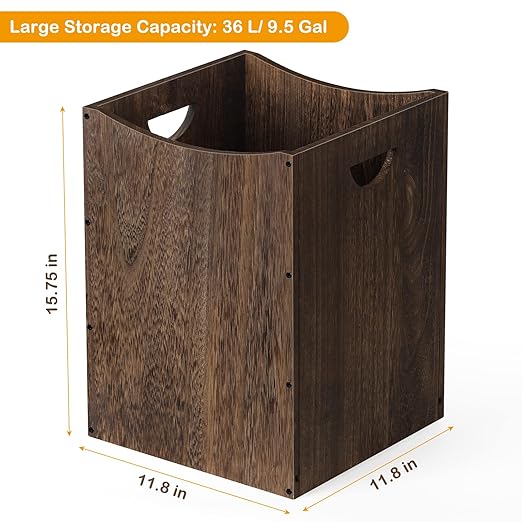 smusei Wood Trash Can 9.5 Gallon Waste Basket Bin Rustic Farmhouse Large Kitchen Garbage Can for Bedroom Living Room Bathroom Office, Rustic Brown