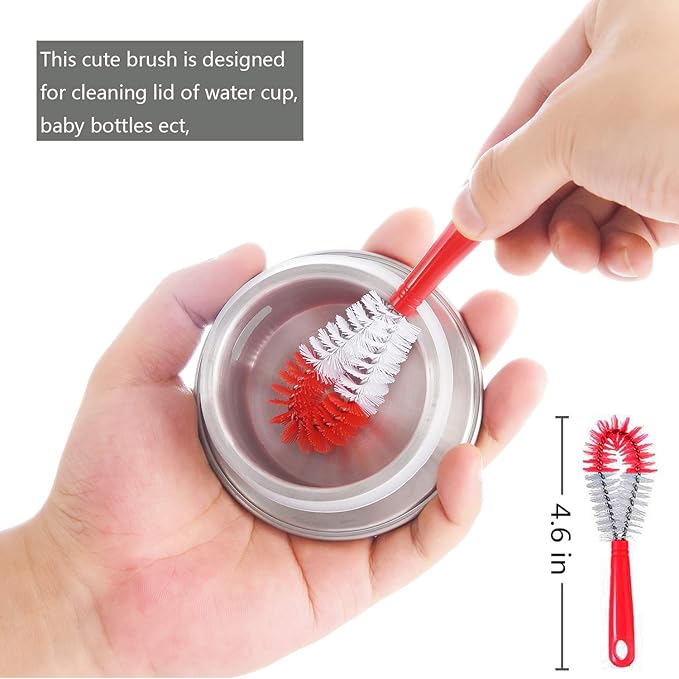 ALINK 5-Pack Red Bottle Brush Cleaner Set - Long Large Cleaing Brush for Narrow Neck Wine/Beer Bottles/ Flask/ Thermos/ Hummingbird Feeder/ Sport Well, Spout/Lid Brush, Straw Brush