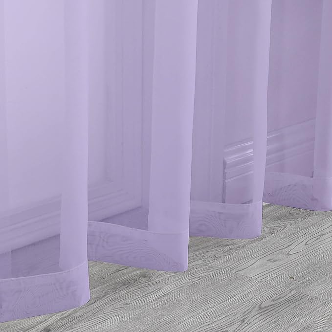 Chyhomenyc Lilac Sheer Curtains 63 Inch Length 2 Panels, Light Filtering Airy Rod Pocket Window Curtain Treatment Drapes for Bedroom Living, Each 42Wx63L Inches