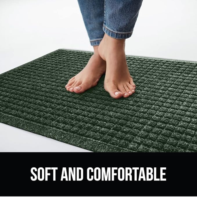 GORILLA GRIP Front Door Mat, Indoor Outdoor Ultra Absorbent HydroAbsorb Doormat, Absorbs Up to 1.7 Cups of Water, Stain and Fade Resistant, Rubber Backing Doormats, Captures Dirt, 29x17 Green
