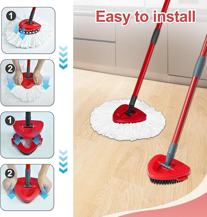 Mop Heads Replacement for Ocedar, Mop Replace Head for Ocedar EasyWring 1 Tank, Microfiber Spin Mop Refills, Include 3 Spin Mop Replacement Head Deep Cleaning Machine Washable with 2 Scrubber Mop Head